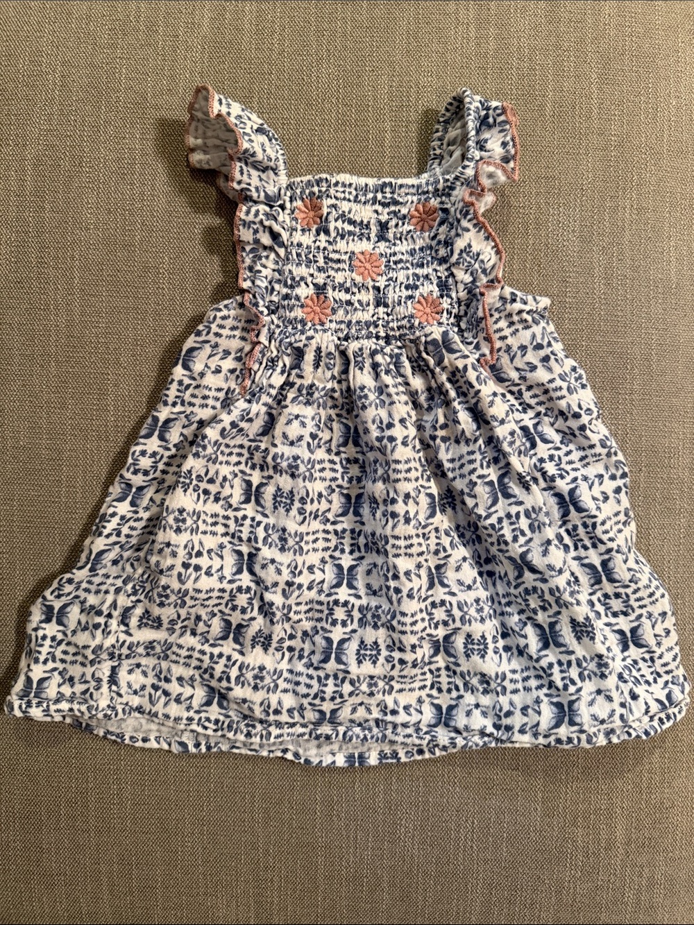babycottons Blue & White Floral Smocked Dress with Pink Accents